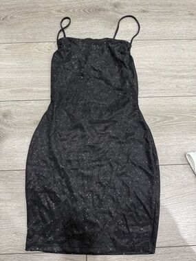 Black Sparkle Slip Dress with Spaghetti Straps